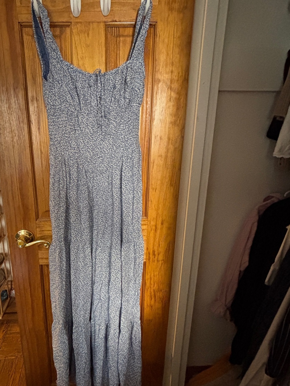 aerie Blue Floral Maxi Dress with Smocked Bodice